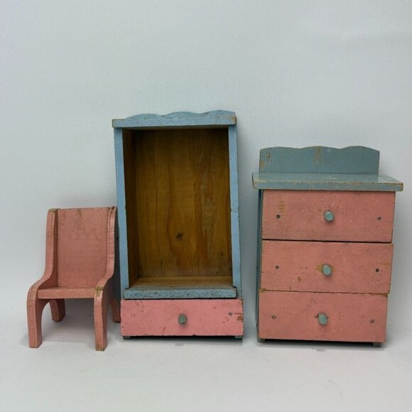 Antique Primitive Handcrafted Wood Dollhouse Furniture Miniature - Picture 2 of 9